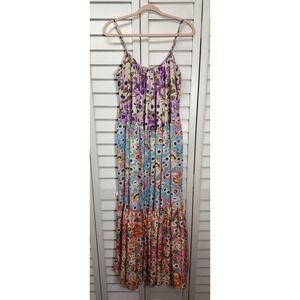 Floral Spaghetti Strap Boho Chic Tiered Oversized Maxi Dress Women's Size Small